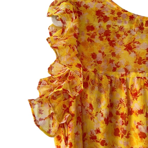 Marie Oliver Sailor Dress, Yellow Floral. Looks NEW! Ruffle  cap sleeves. - Picture 4 of 13